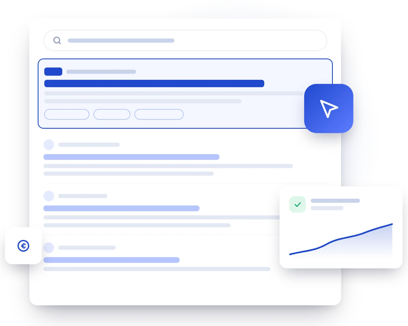 A search results page with an ad at the top and a rising conversion chart